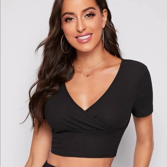 New SHEIN surplice neck rib-knit crop top​​ - Picture 1 of 2